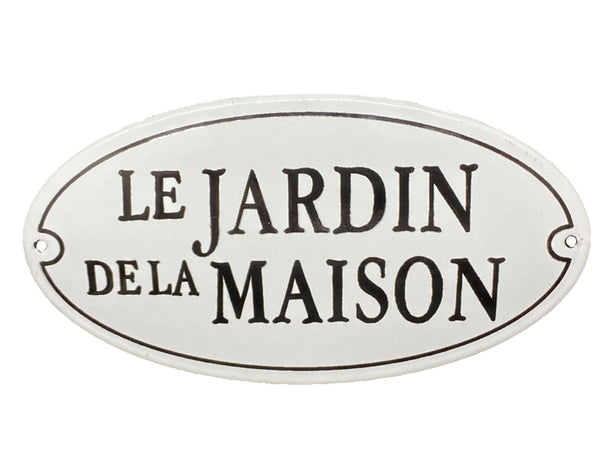 Vintage Le Jardin de la Maison Sign French Porcelain Oval Enamel Charming Reproduction