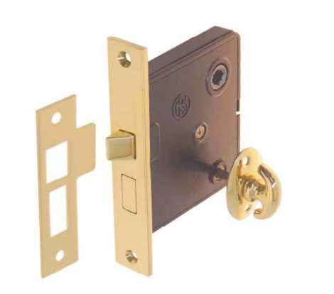 Reproduction Polished Unlacquered Brass Interior Door Mortise Lock - with thumb turn