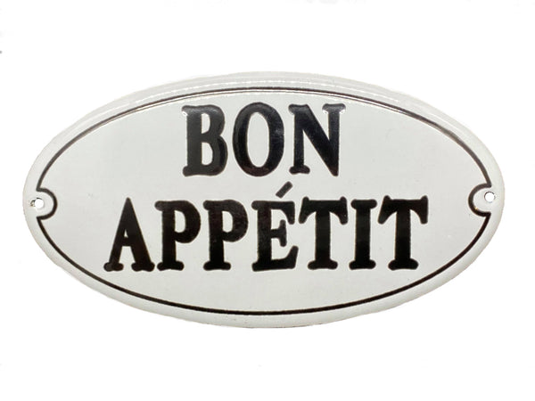 Vintage Bon Appetit Sign French Porcelain Oval Enamel Charming Reproduction Sign